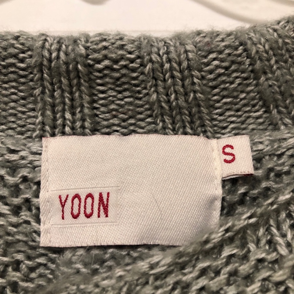 Yoon Long Open-Front Cardigan Sweater in Light Gray with Rust Accents Size Small - Picture 8 of 8